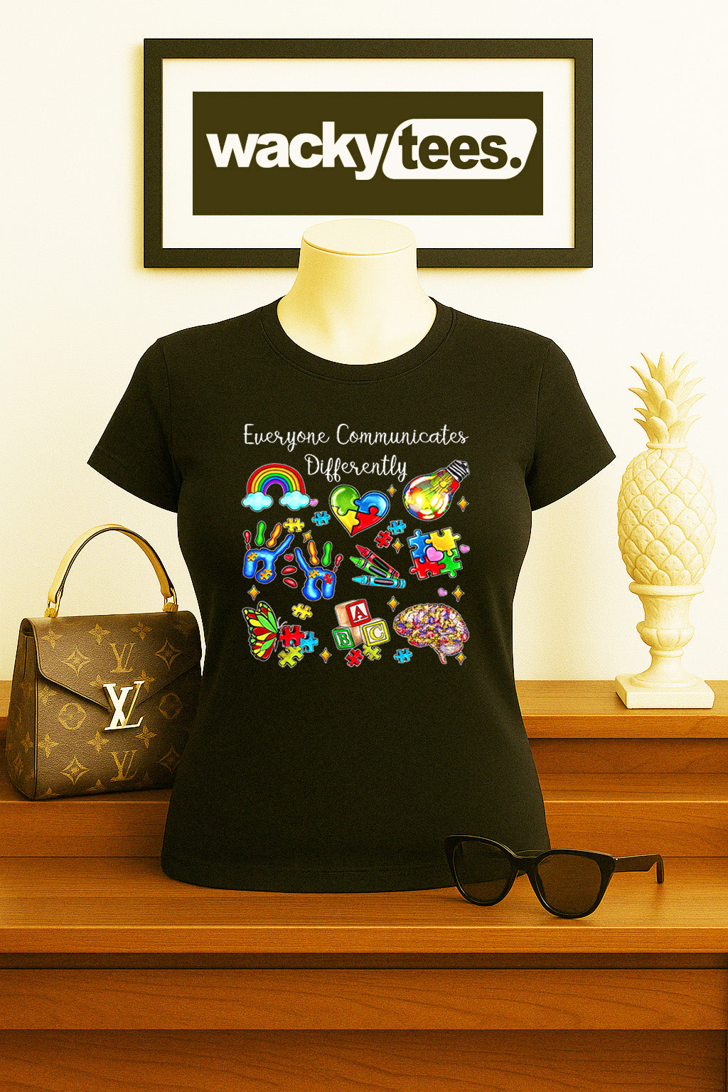 Everyone Communicates Differently Autism Awareness Graphic Tee Shirt