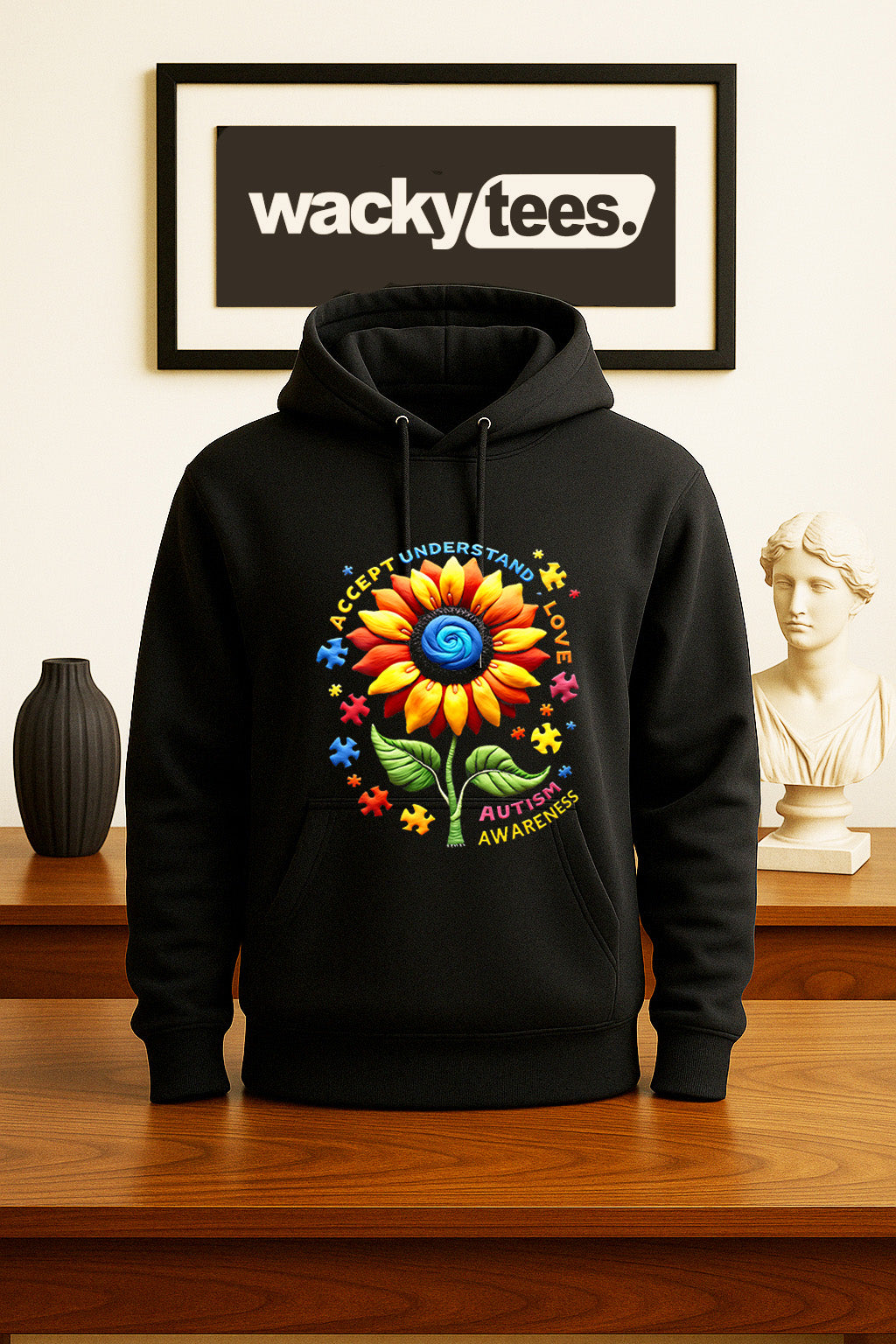 Accept Understand Love Autism Awareness Sunflower Graphic Tee Shirt