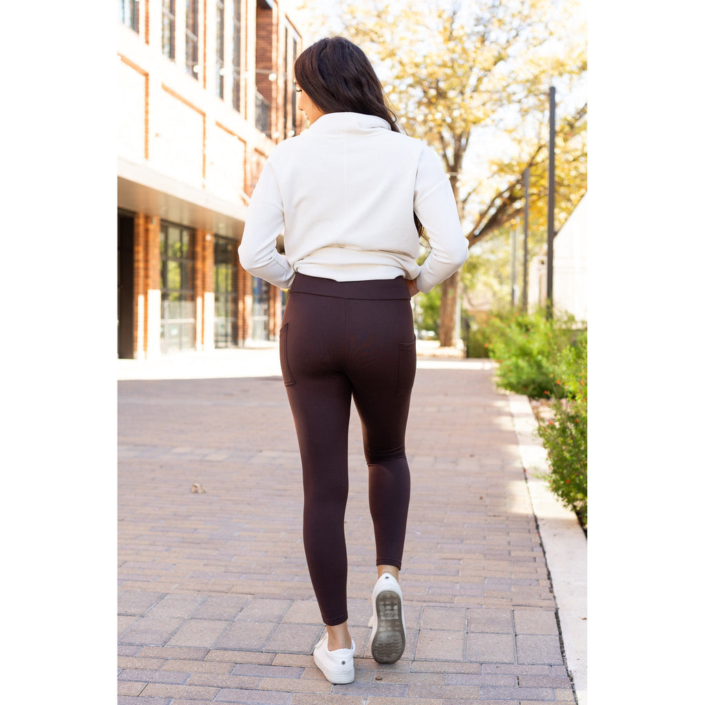 The Belle - Brown FLEECE Full Length Leggings with Pockets*