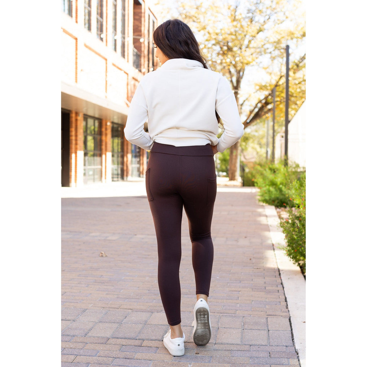 The Belle - Brown FLEECE Full Length Leggings with Pockets*