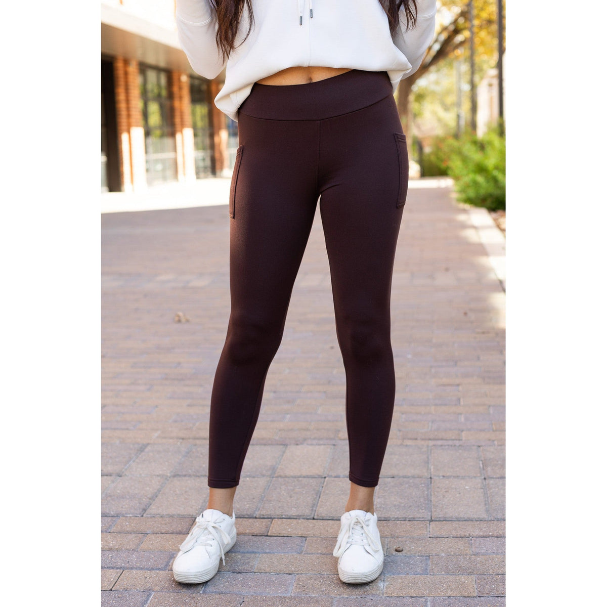 The Belle - Brown FLEECE Full Length Leggings with Pockets*