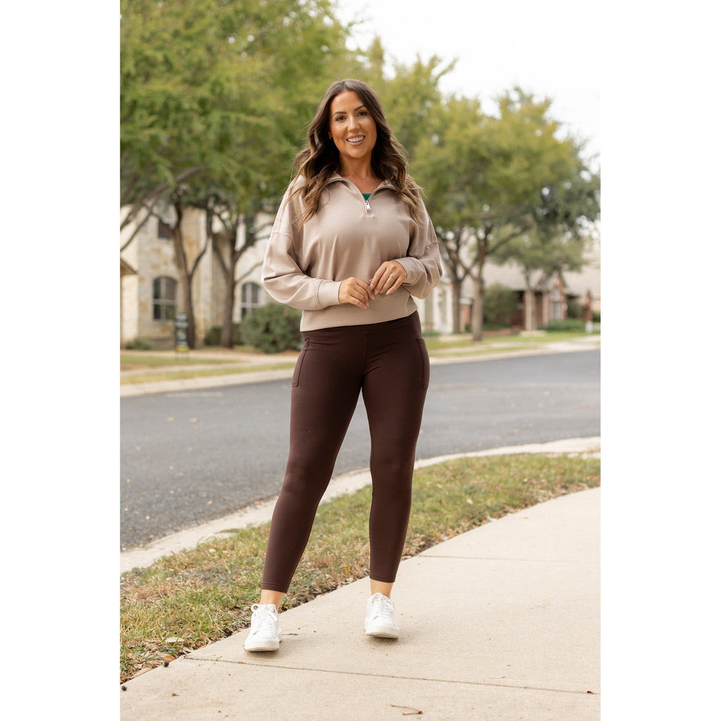 The Belle - Brown FLEECE Full Length Leggings with Pockets*