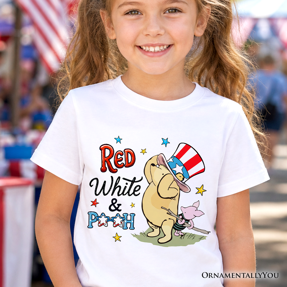 Kids Red White & Proud Winnie-the-Pooh T-Shirt, 1926 A.A. Milne Youth Patriotic 4th of July Tee