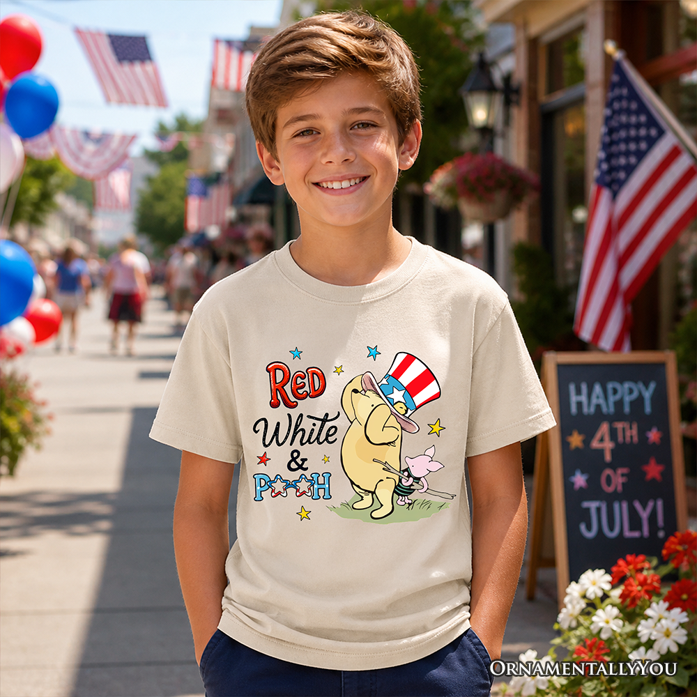 Kids Red White & Proud Winnie-the-Pooh T-Shirt, 1926 A.A. Milne Youth Patriotic 4th of July Tee