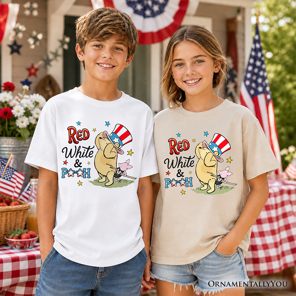 Kids Red White & Proud Winnie-the-Pooh T-Shirt, 1926 A.A. Milne Youth Patriotic 4th of July Tee