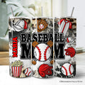 Black and Red Baseball Mom Pattern 20oz Personalized Tumbler With Lid and Stainless Steel Straw, Proud Sports Mothers Gift Cup
