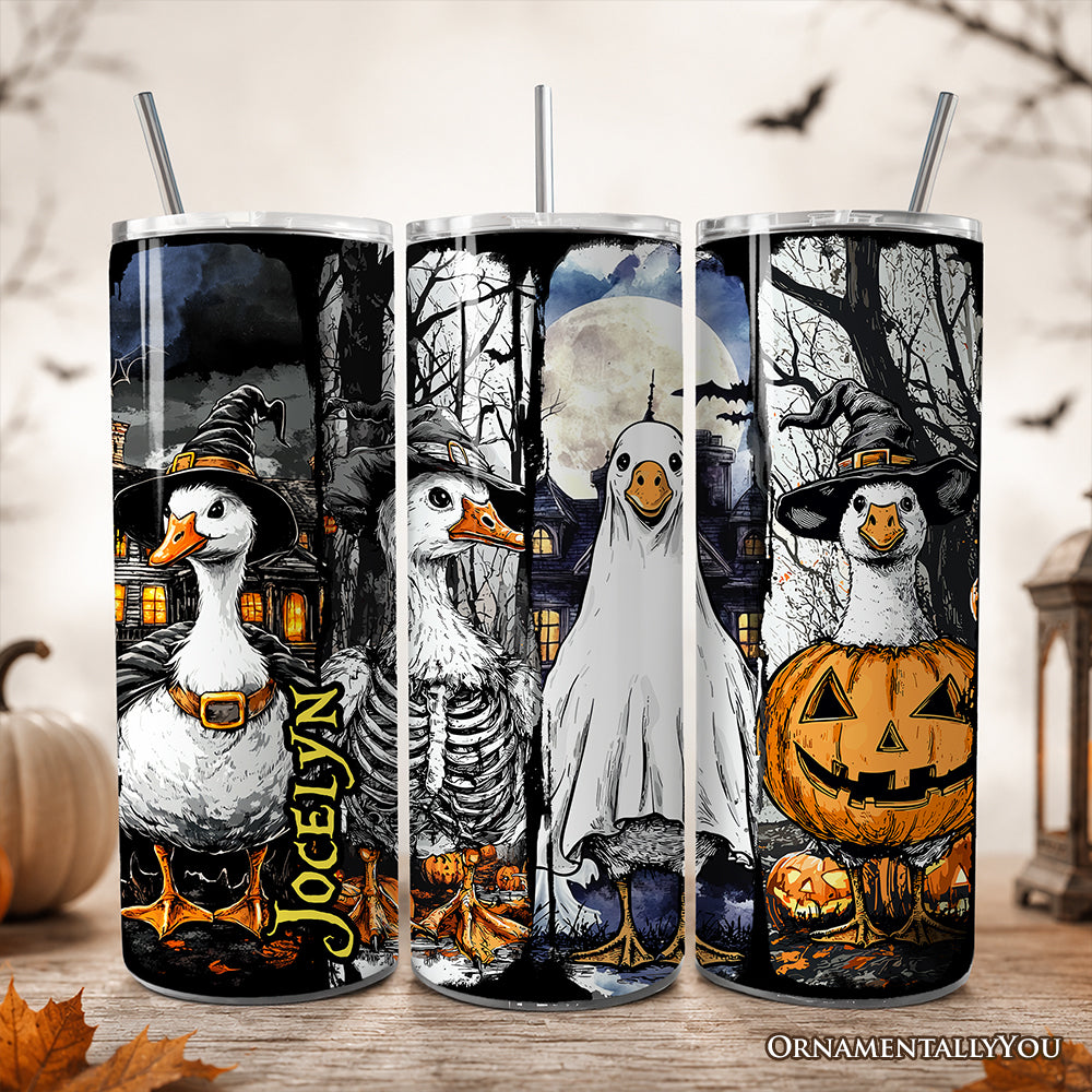 Halloween Goose in Costume 20oz Personalized Tumbler With Lid and Stainless Steel Straw, Birder Spooky Fall Gift Cup