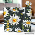 White Daisy Flower Pattern 20oz Personalized Tumbler With Lid and Stainless Steel Straw, Fresh Spring Floral Gift Cup