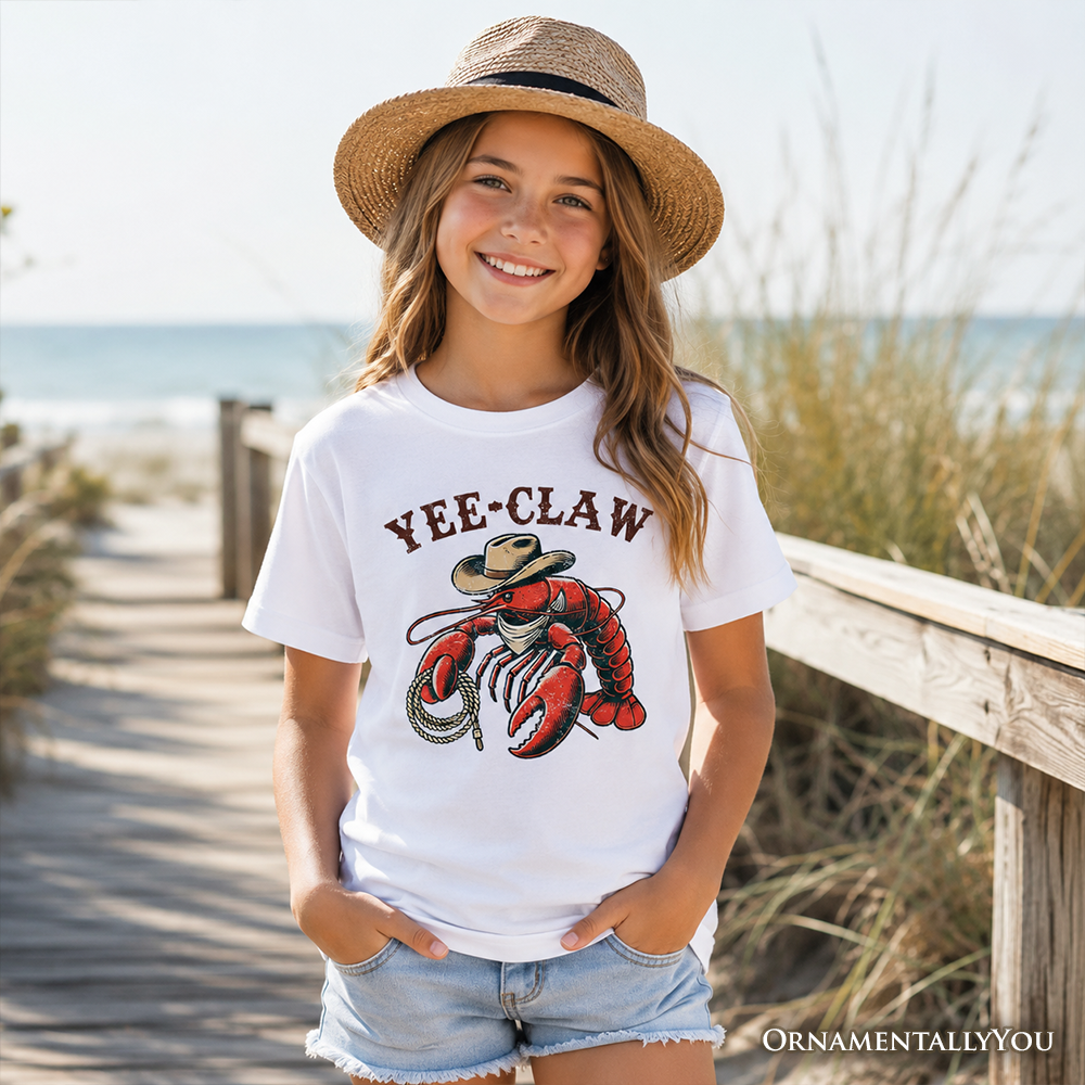 Kids Yee Claw Lobster Western T-Shirt, Funny Cowboy Youth Animal Tee