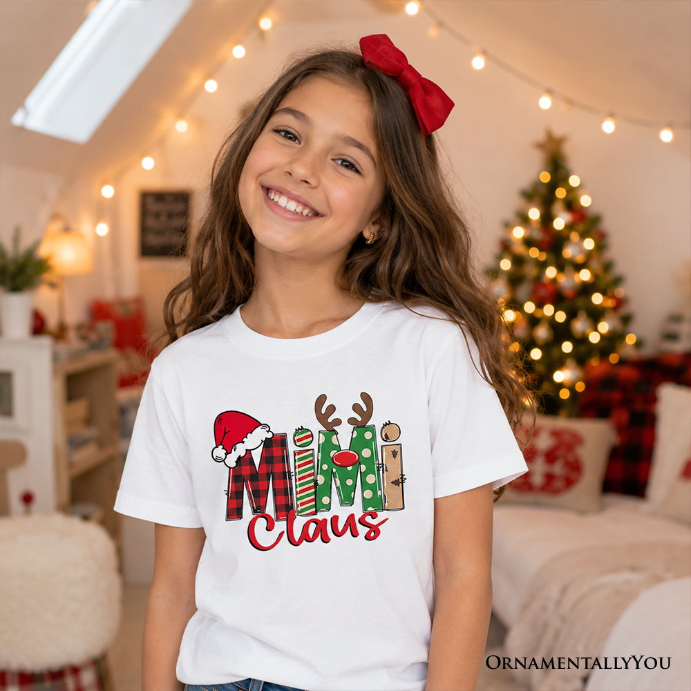 Kids Mimi Claus Retro Christmas T-Shirt, Matching Family Holiday Youth Tee