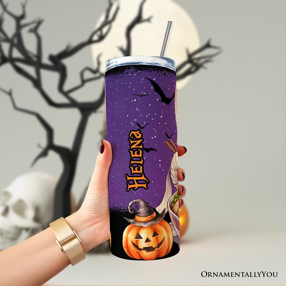 Kawaii Halloween Ramen Sphynx Cat 20oz Personalized Tumbler With Lid and Stainless Steel Straw, Japanese Anime Gift Cup