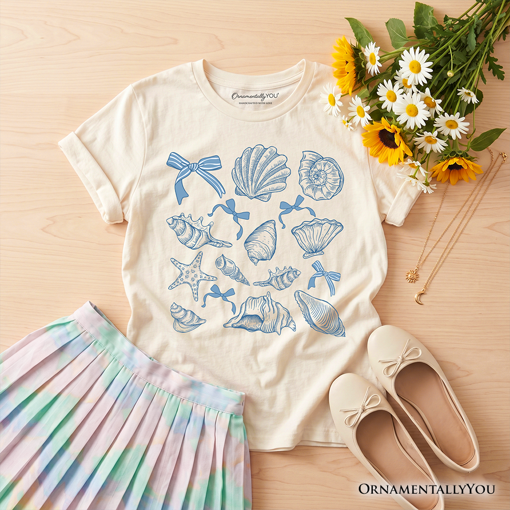 Kids Coquette Seashell Summer Vibe T-Shirt, Retro Beach Tee Gift for Ocean Lover