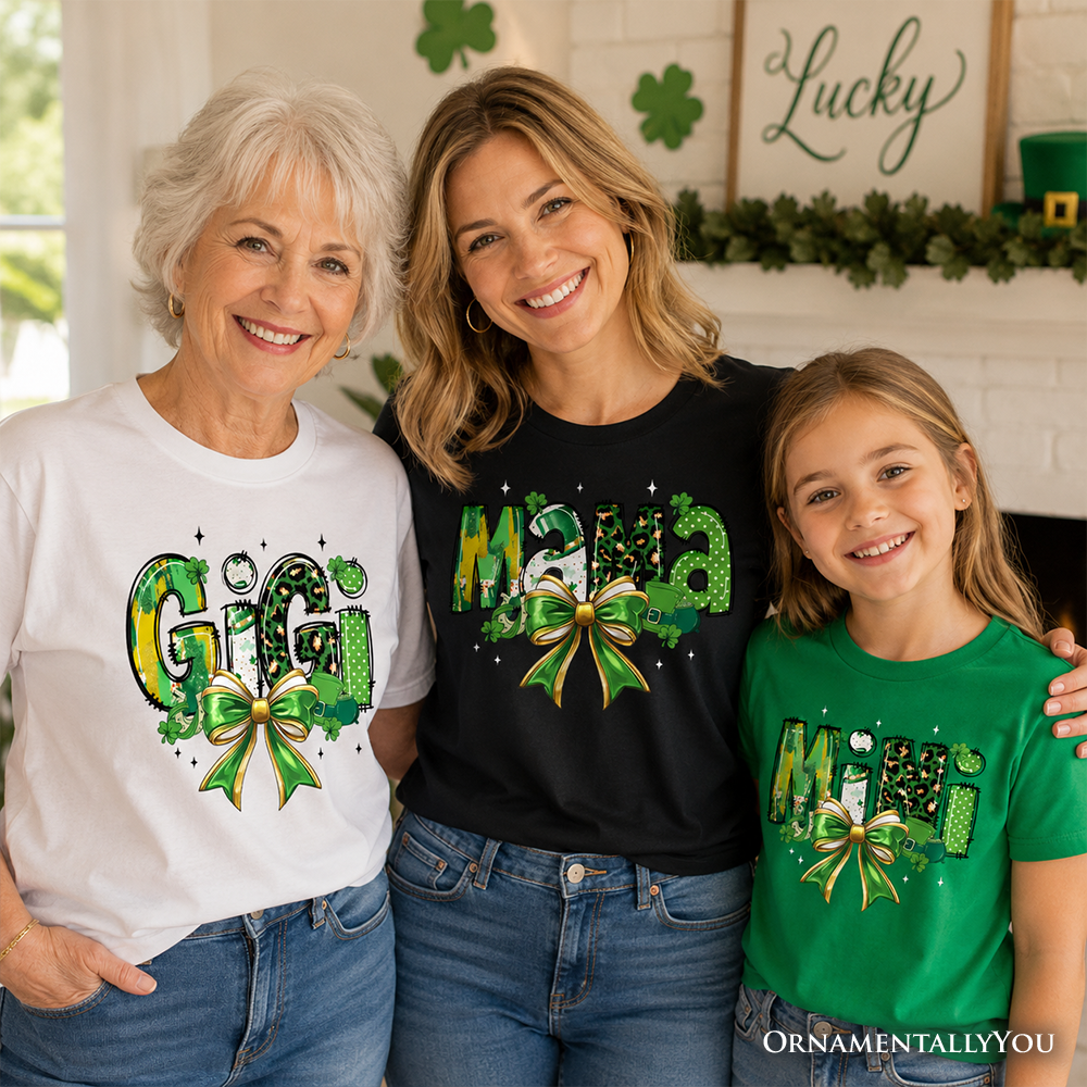Kids Mini Clover Bow St Patrick's Day T-Shirt, Coquette Lucky Shamrock Clover Tee for Youth