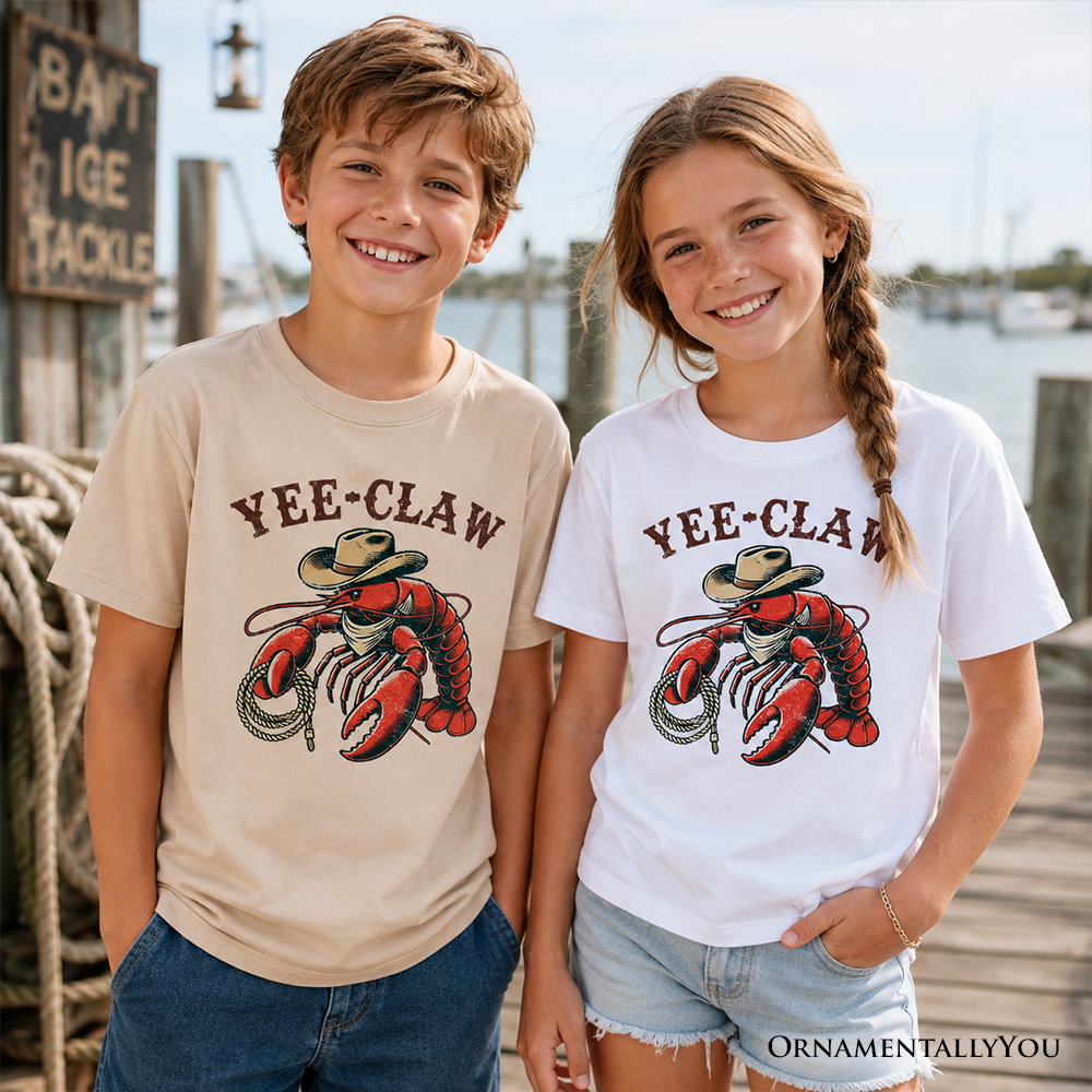 Kids Yee Claw Lobster Western T-Shirt, Funny Cowboy Youth Animal Tee