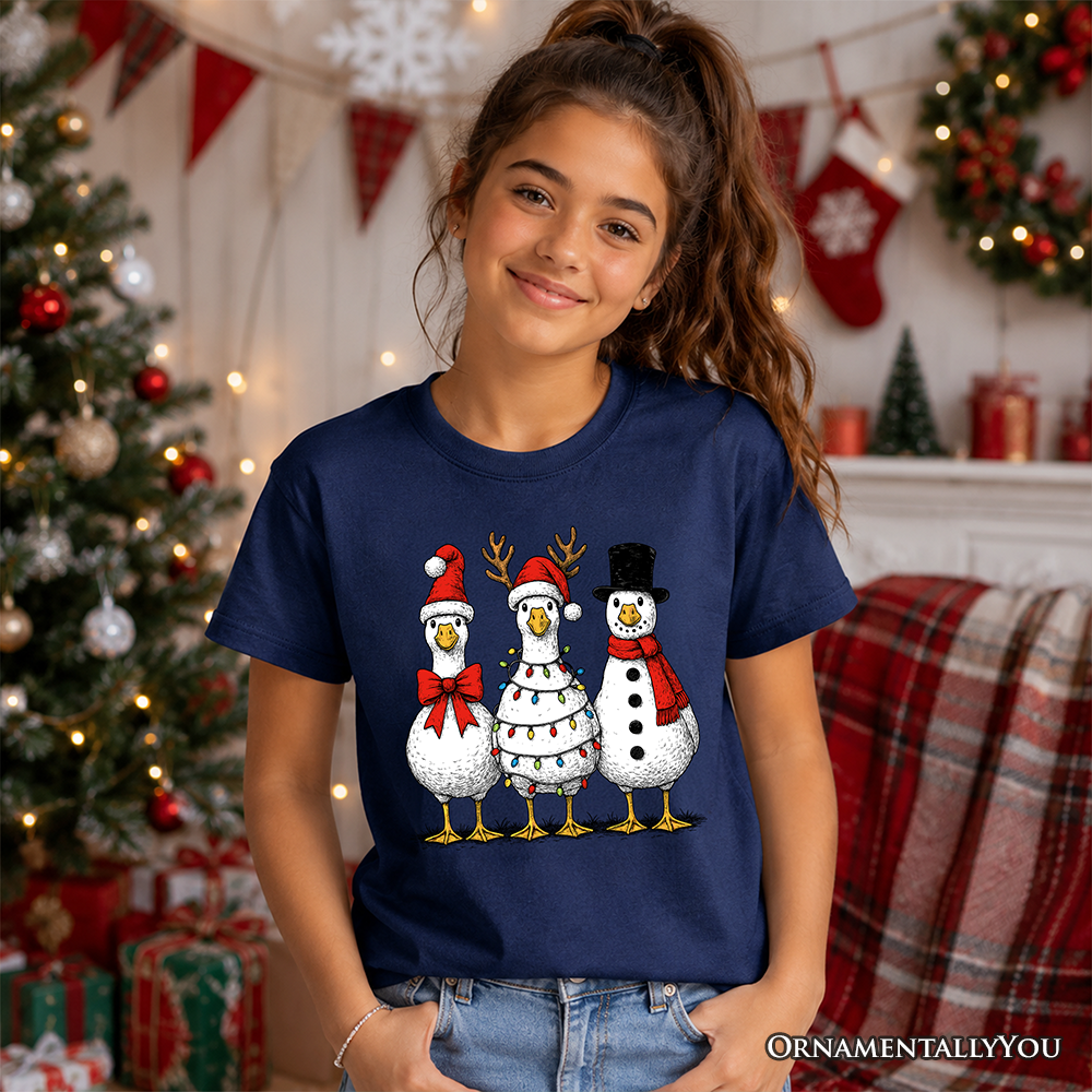 Kids Vintage Christmas Silly Goose T-Shirt, Snowman Spoof Winter Youth Tee
