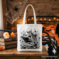 Gothic Reading Skeleton Tote Bag, Floral Halloween Gift Shopper for Spooky Bookworms