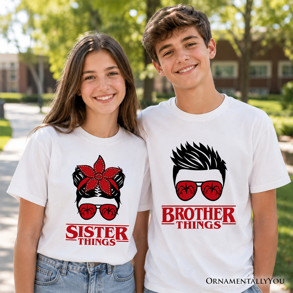 Kids Sister Things Messy Bun Retro T-Shirt, Red Bandana Glasses Family Matching Youth Tee