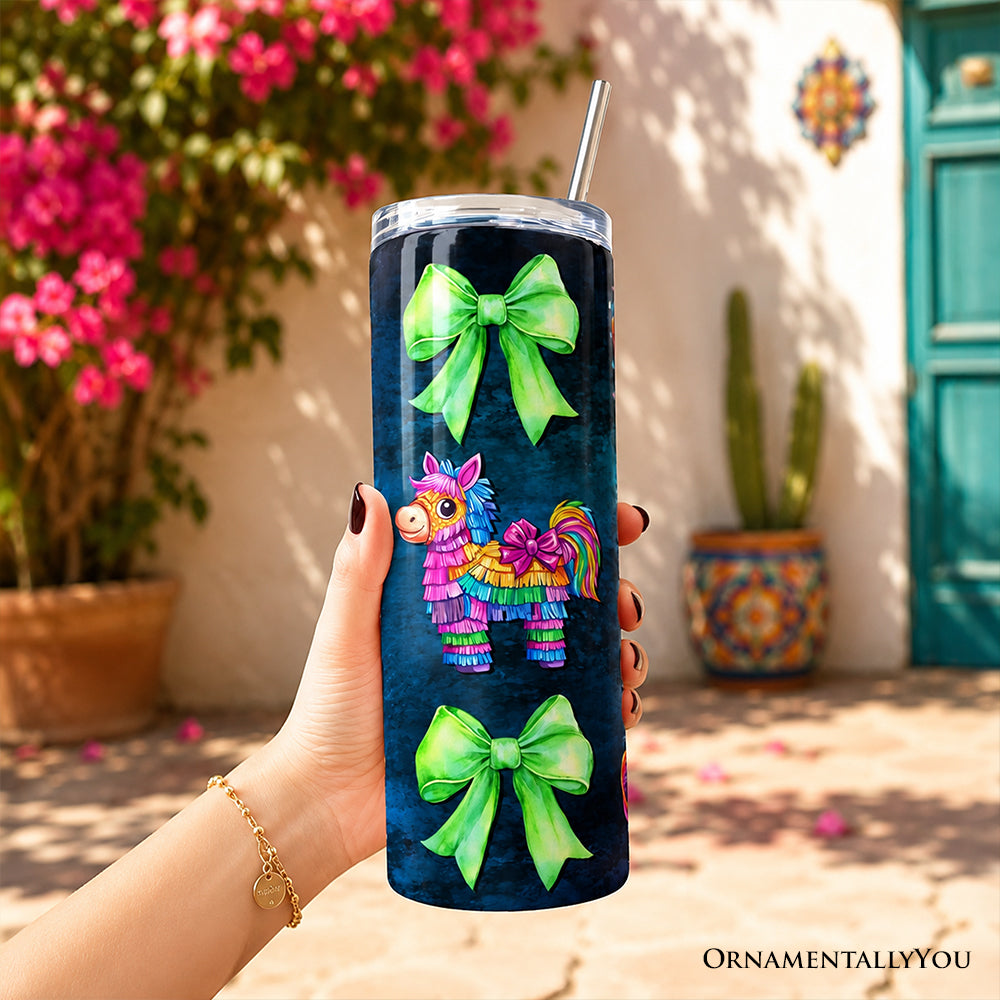 Cinco De Mayo Coquette Bow 20oz Personalized Tumbler With Lid and Stainless Steel Straw, Mexican Fiesta Maracas Gift Cup