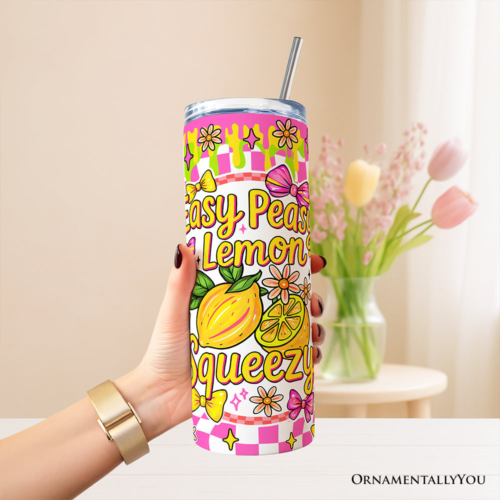 Easy Peasy Lemon Squeezy 20oz Personalized Tumbler With Lid and Stainless Steel Straw, Coquette Summer Fruit Gift Cup