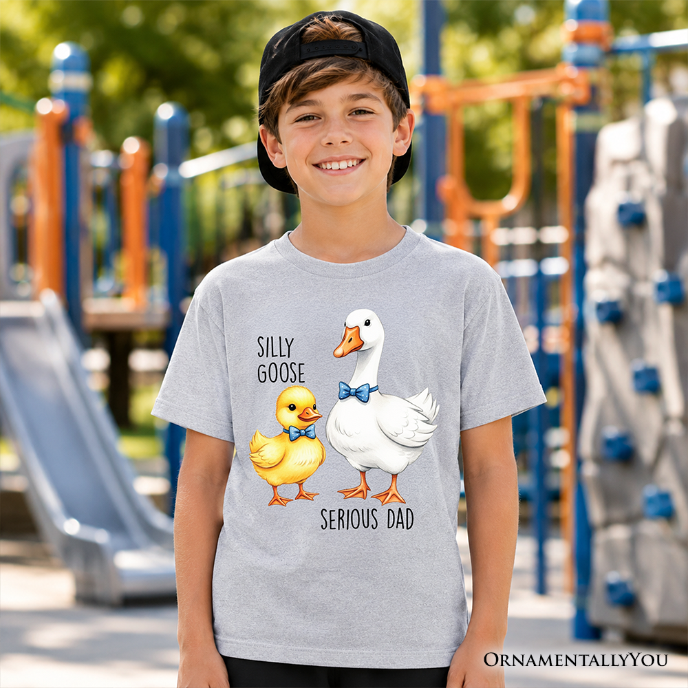 Kids Silly Goose Serious Dad Tie T-Shirt, Cute Duo Youth Tee