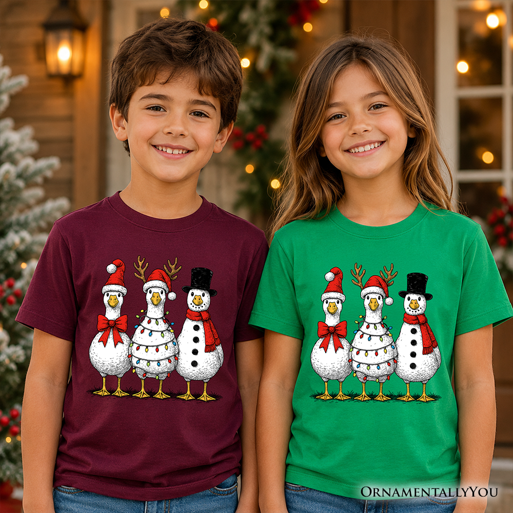 Kids Vintage Christmas Silly Goose T-Shirt, Snowman Spoof Winter Youth Tee