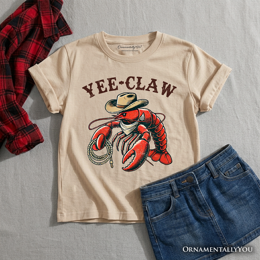 Kids Yee Claw Lobster Western T-Shirt, Funny Cowboy Youth Animal Tee