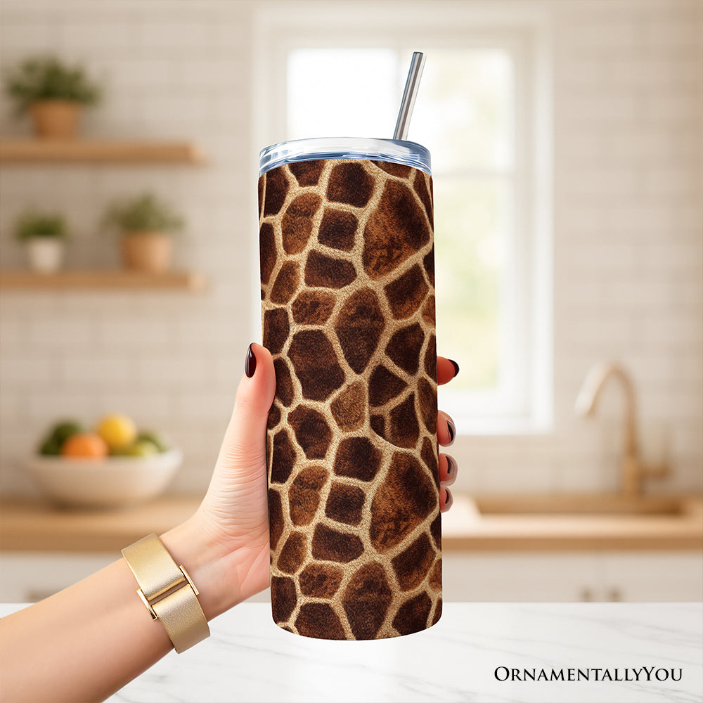 Safari Giraffe Print 20oz Personalized Tumbler With Lid and Stainless Steel Straw, Stylish Wildlife Gift Cup