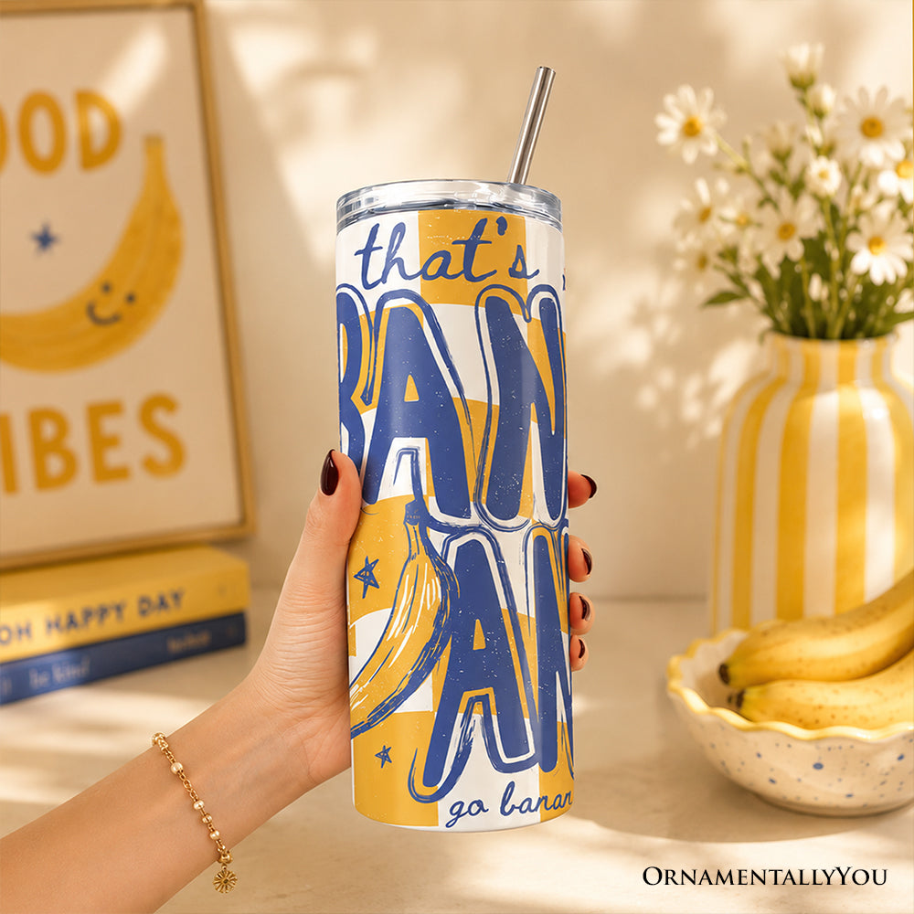 That's Bananas Summer 20oz Personalized Tumbler With Lid and Stainless Steel Straw, Funny Tropical Fruit Gift Cup