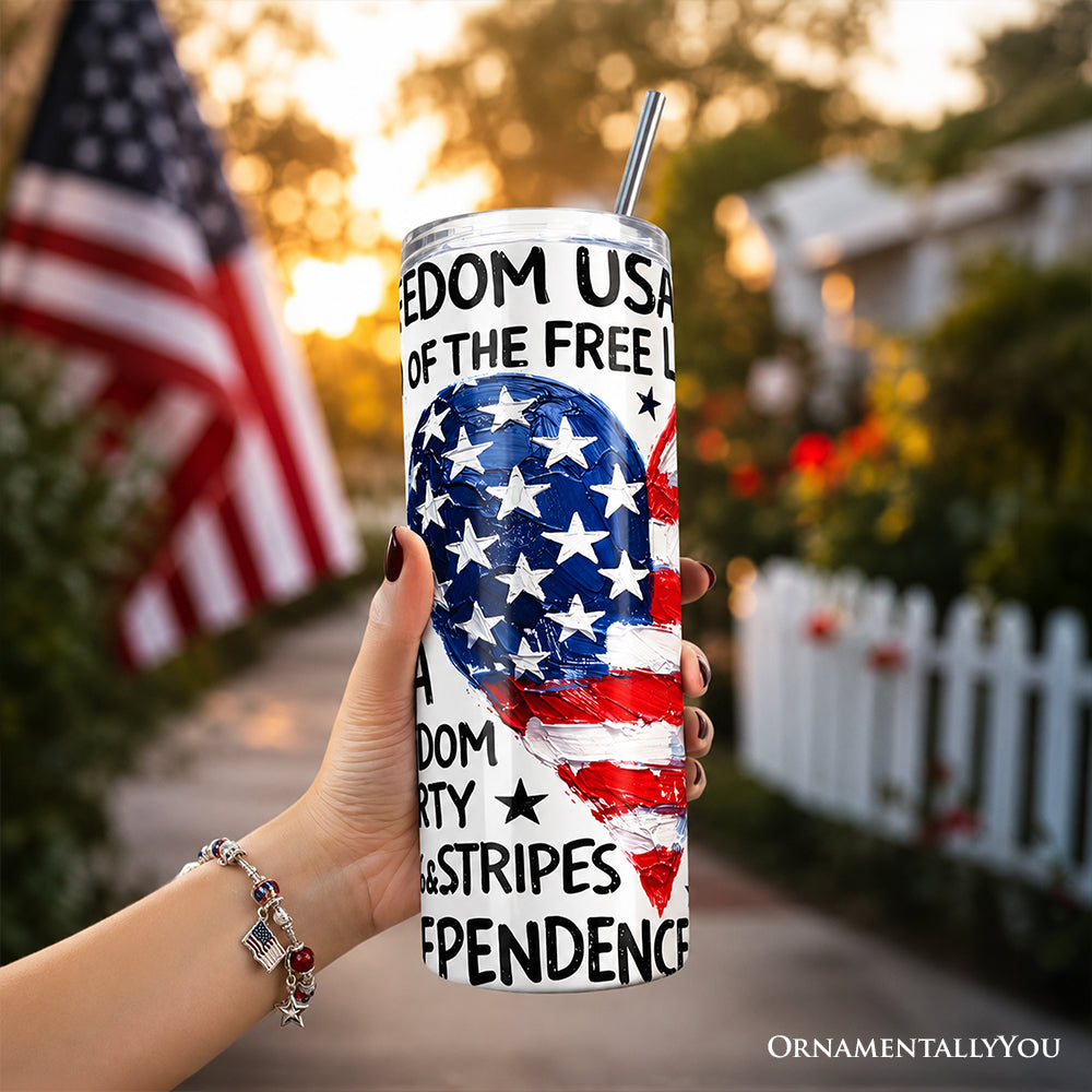 USA 250 Heart Patriotic 20oz Personalized Tumbler With Lid and Stainless Steel Straw, Retro 4th of July Gift Cup