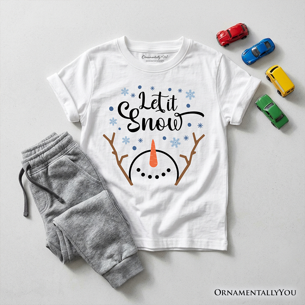 Kids Let It Snow Snowman T-Shirt, Snowflakes Minimalist Youth Tee for Winter Holiday Season