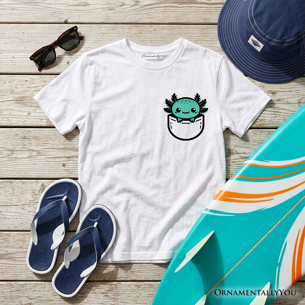 Kids Cute Pocket Blue Axolotl T-Shirt, Salamander Animal Tee for Youth
