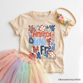 Kids America Land of the Free T-Shirt, Retro Youth Floral Independence Day Tee