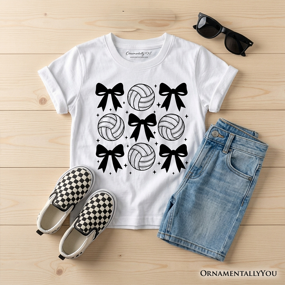 Kids Coquette Volleyball Bows T-Shirt, Cute Athletic Sports Game Day Tee for Youth Girls