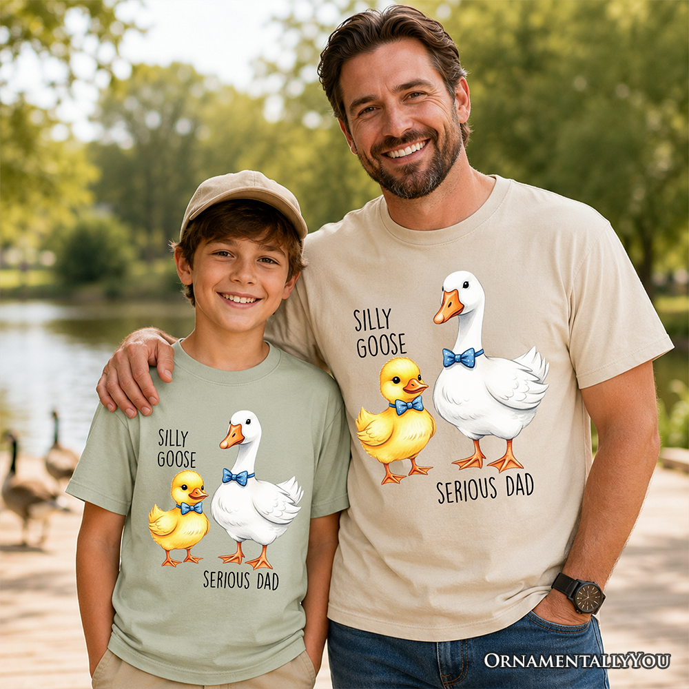 Kids Silly Goose Serious Dad Tie T-Shirt, Cute Duo Youth Tee