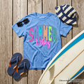 Kids Summer Vibes Neon Varsity T-Shirt, Retro Beach Tee for Youth