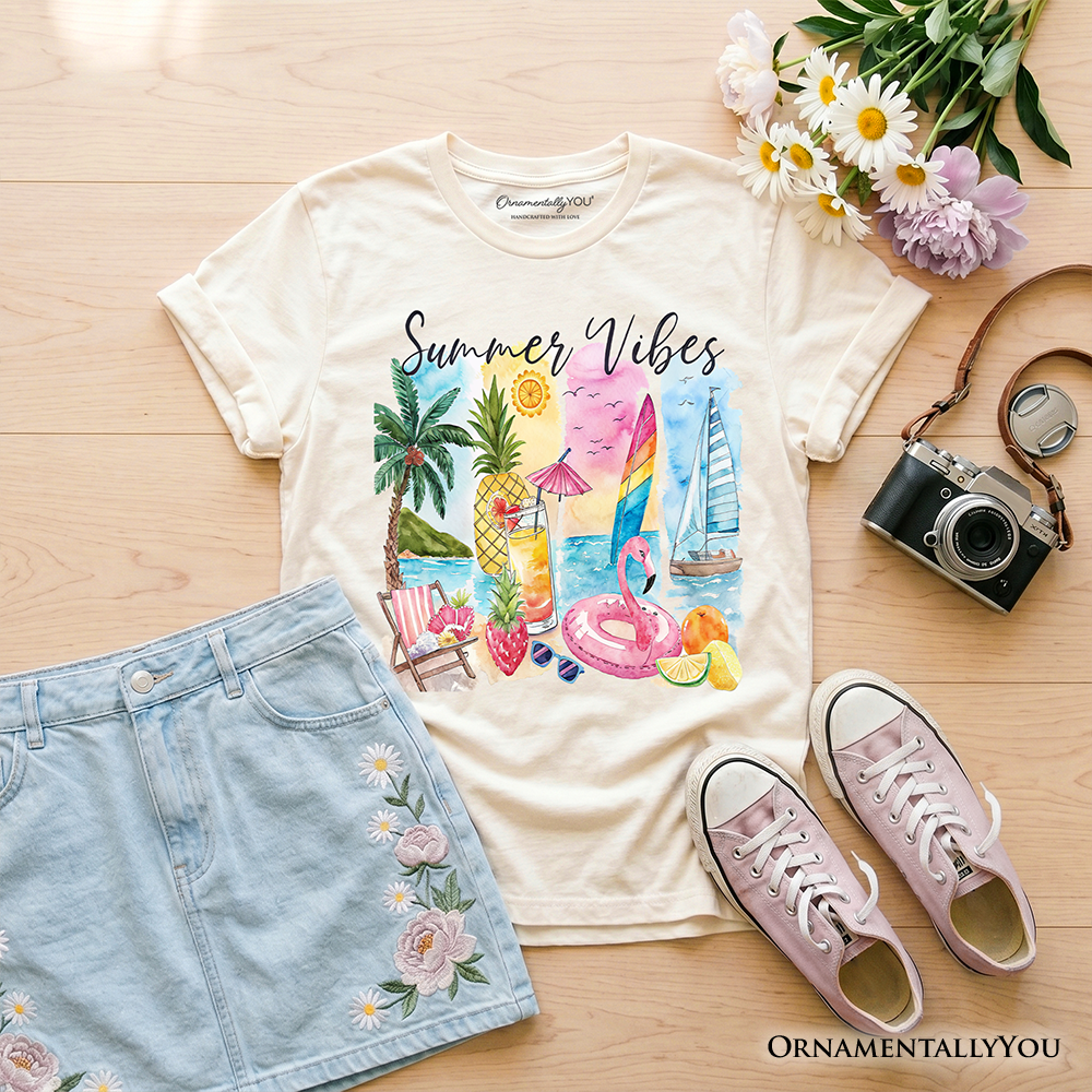 Kids Summer Vibes T-Shirt, Colorful Vacation Beach Tee for Youth