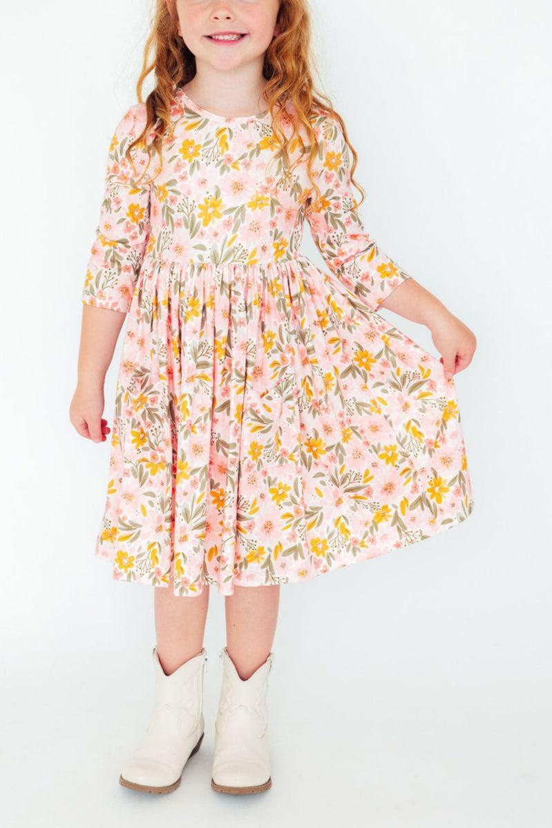 Pretty Peachy 3/4 Sleeve Pocket Twirl Dress