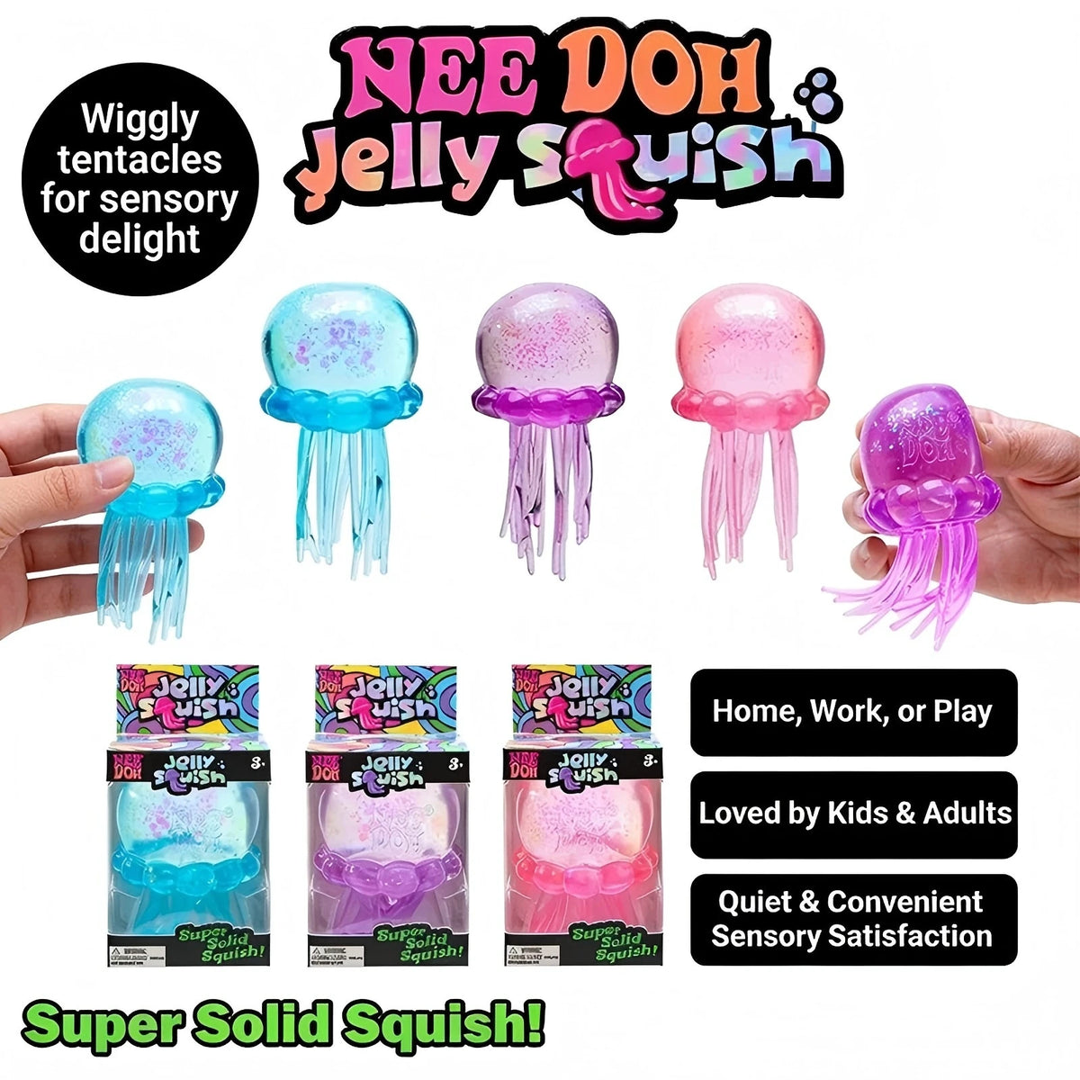 Trending Nee Doh Jellyfish & Cube Squish Toy, Squeeze Stress Relief Fidget, Sensory NeeDoh for Kids & Adults