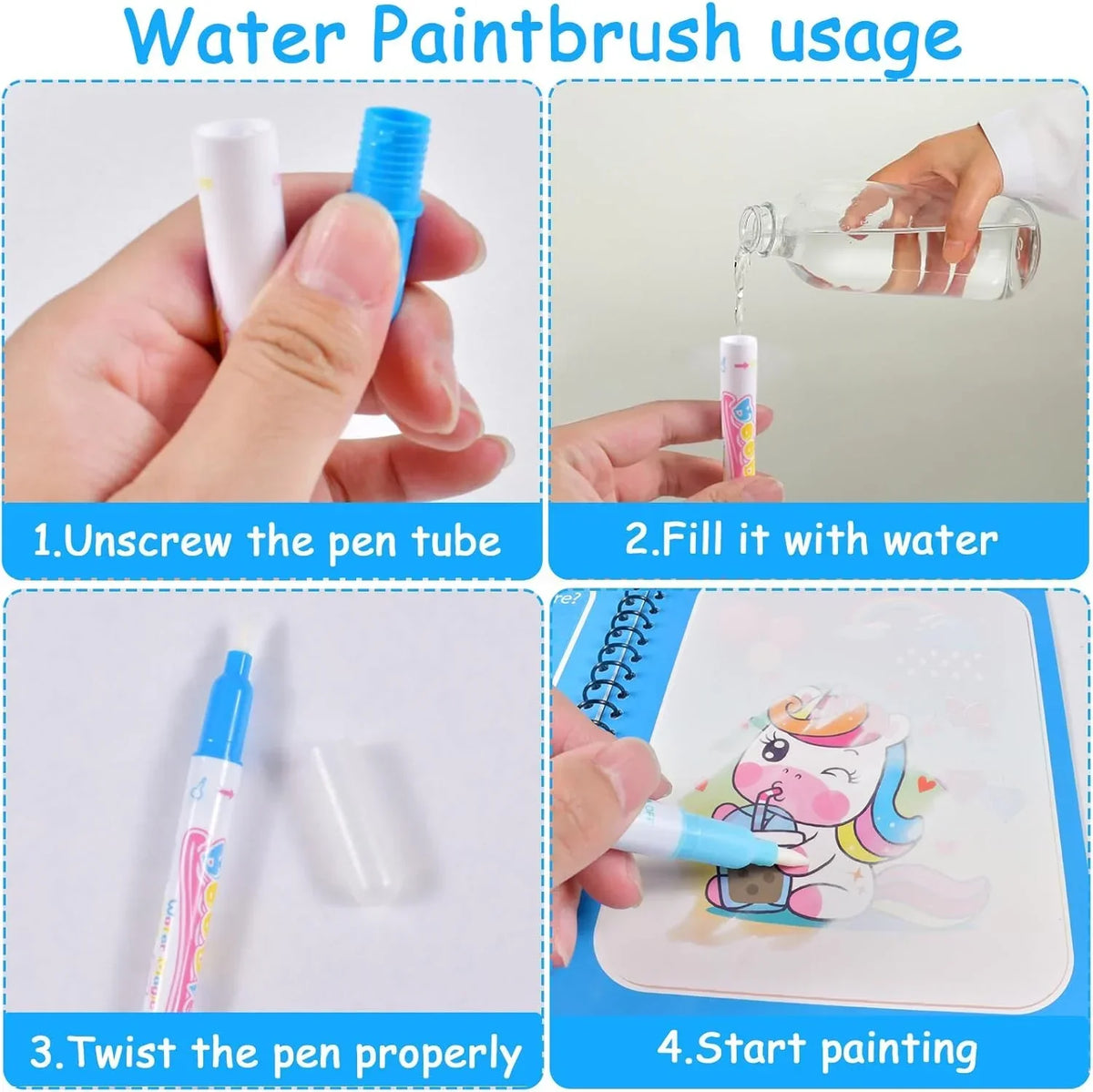 Cartoon Watercolor Painting Magic Book | Mess-Free Reusable Water Drawing Pad for Kids