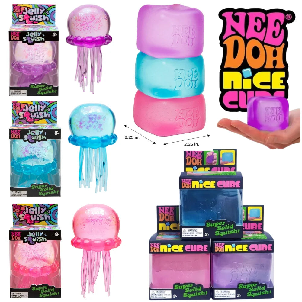 Trending Nee Doh Jellyfish & Cube Squish Toy, Squeeze Stress Relief Fidget, Sensory NeeDoh for Kids & Adults