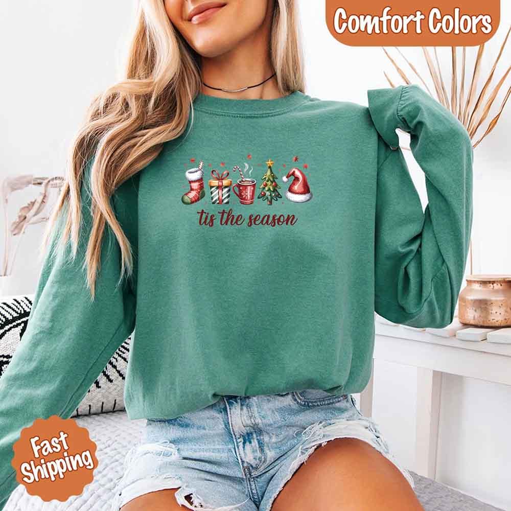 Tis The Season Comfort Colors Long Sleeve Christmas Shirt