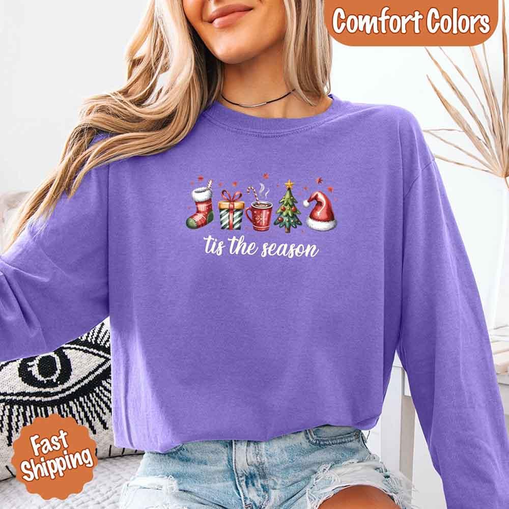 Tis The Season Comfort Colors Long Sleeve Christmas Shirt