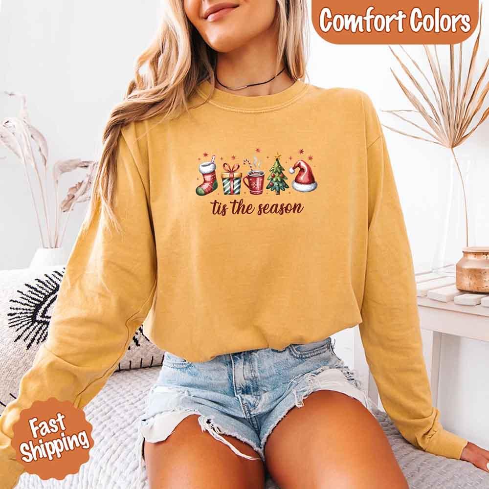 Tis The Season Comfort Colors Long Sleeve Christmas Shirt