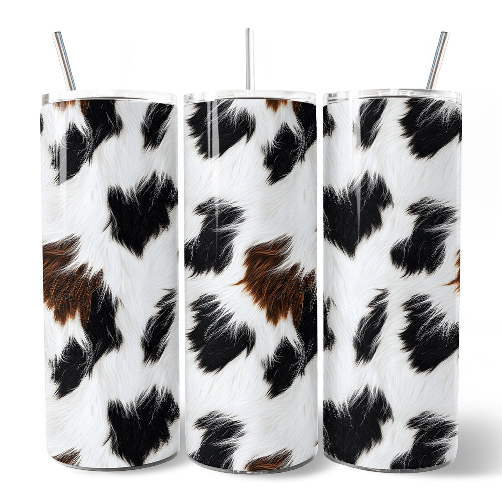 Cowhide Fur Pattern 20oz Personalized Tumbler With Lid and Stainless Steel Straw, Rustic Farmhouse Gift Cup