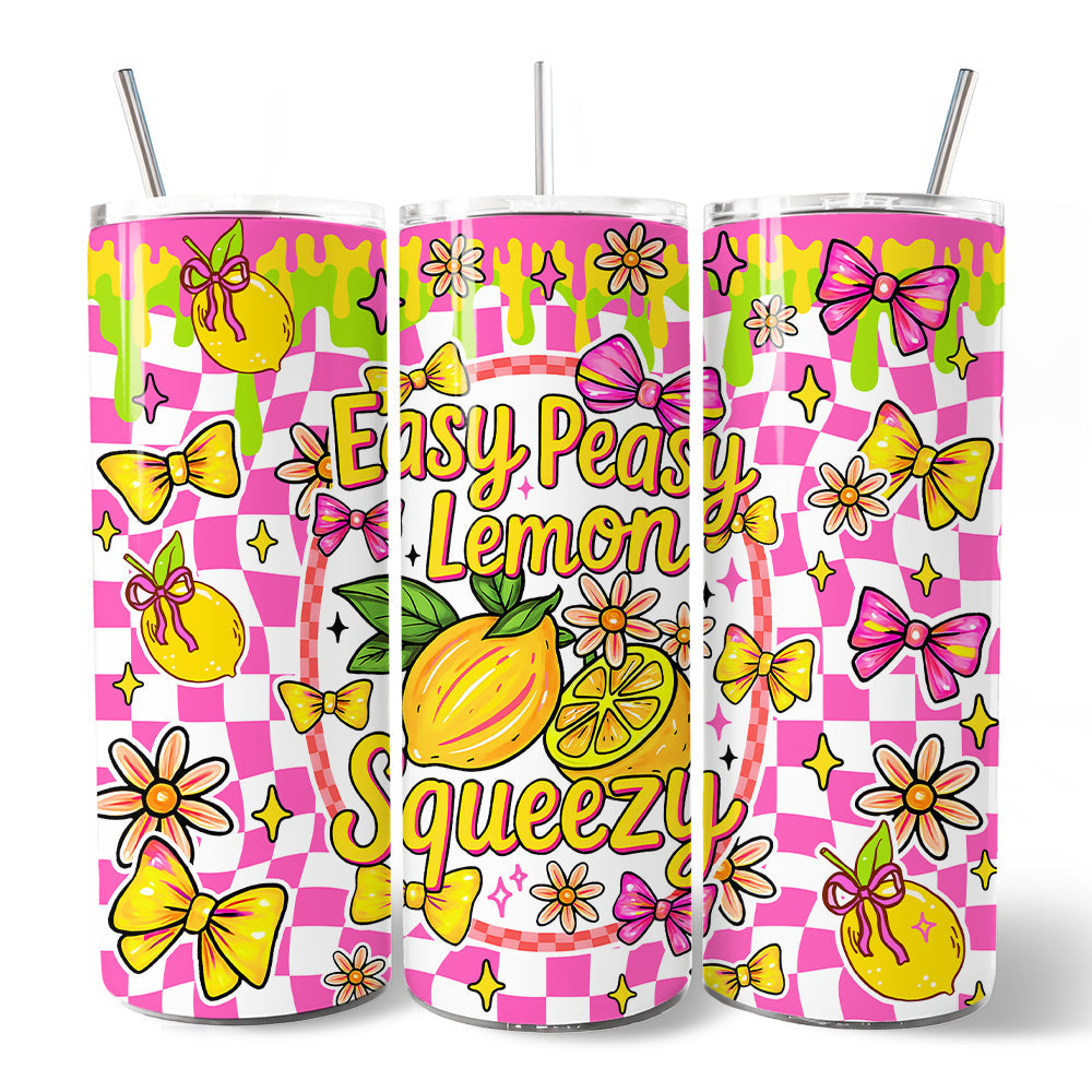 Easy Peasy Lemon Squeezy 20oz Personalized Tumbler With Lid and Stainless Steel Straw, Coquette Summer Fruit Gift Cup