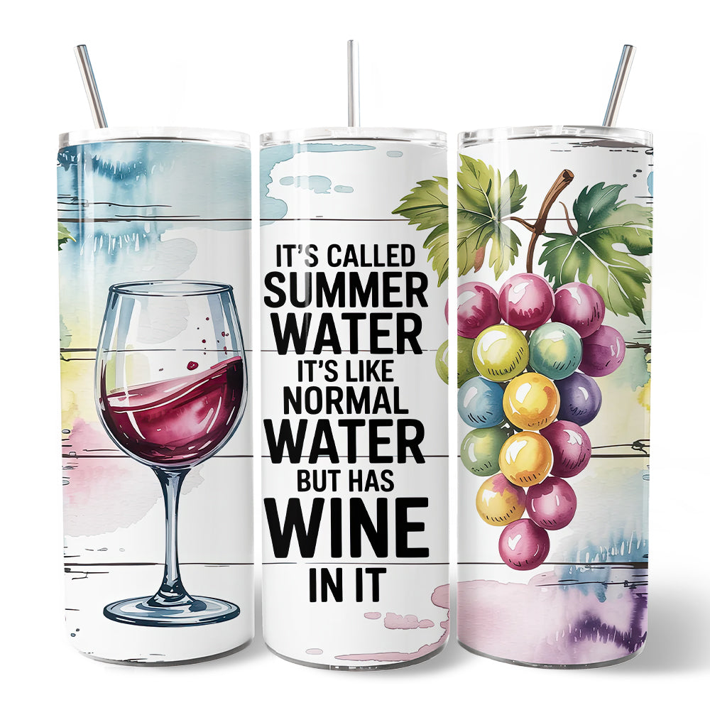 Summer Water Is Wine 20oz Personalized Tumbler With Lid and Stainless Steel Straw, Funny Wine Quote Gift Cup