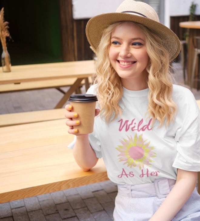 Wild As Her Flower White Tee Shirt Women's Pink Yellow Country Song Wildflower T-shirt