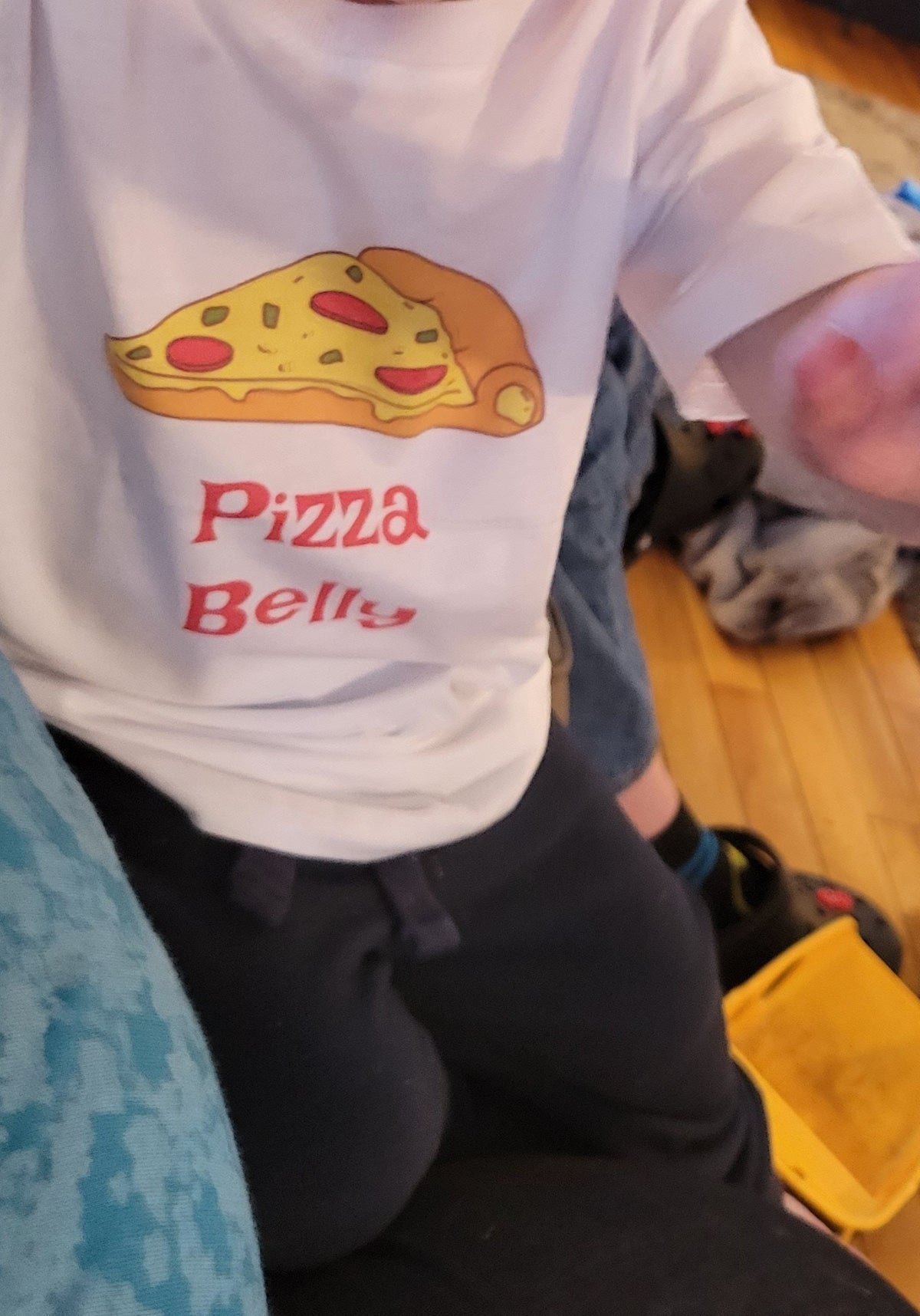Pizza Belly Funny Shirt Adorable Tummy Cheese Pepperoni Slice Cute Chubby Baby Toddler Boy Girl Child Kids White T-shirt Heavy Cotton Tee