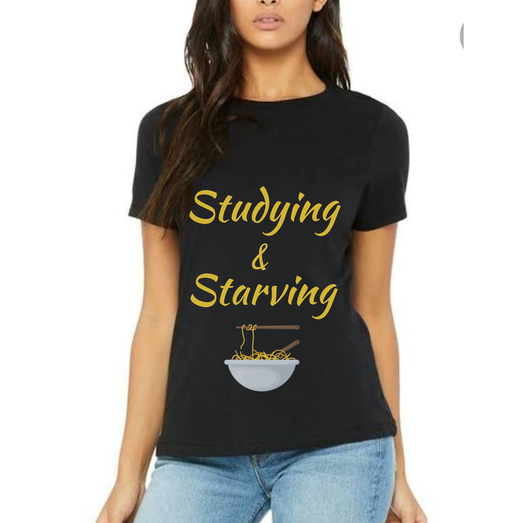 Studying & Starving College Student Black Short-Sleeve Unisex T-Shirt Soup Noodles Mens Womens