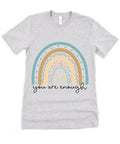 You Are Enough Rainbow Butterfly Flower You're Positivity Positive Encouraging Shirt T-Shirt Women Ladies Gift Gray Grey Jersey Short Sleeve